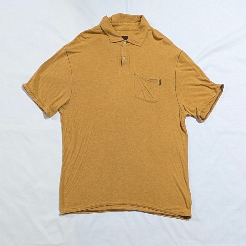 Prana Breathe Men's XL Short Sleeve Polo Shirt Mustard Yellow Rayon Spandex